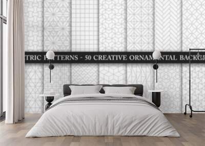 Collection of seamless ornamental vector patterns and swatches. White and grey geometric oriental backgrounds. Wall mural