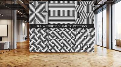 Collection of seamless striped patterns. Black and white wicker texture. Wall mural