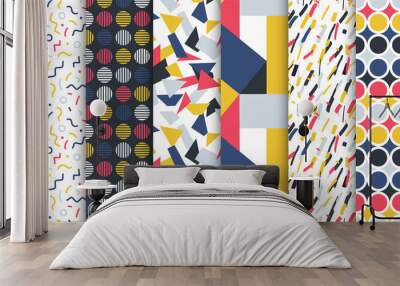 Collection of trendy seamless colorful patterns - repeatable minimalistic design. Retro fashion style 80-90s Wall mural