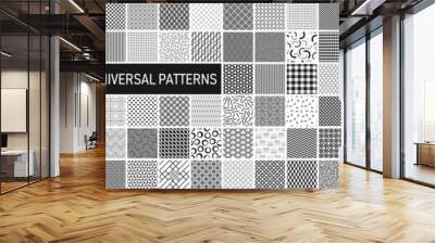 Collection of vector seamless geometric ornament patterns in difrent styles. Monochrome repeatable backgrounds. Endless black and white prints, textile textures Wall mural