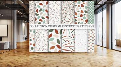 Collection of vector seamless patterns with colorful mosaic shapes. Trendy abstract minimalistic backgrounds. Textile prints, stylish textures Wall mural