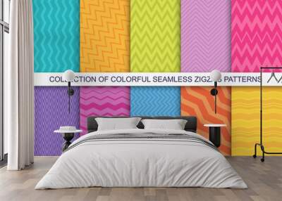 Collection of vector striped seamless patterns. Textile zigzag texture. Bright colorful backgrounds Wall mural