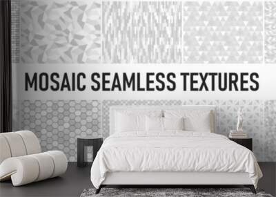 Collection of white and gray seamless decorative mosaic geometric textures. Tile repeatable backgrounds. Endless elegant patterns. Ceramic design Wall mural