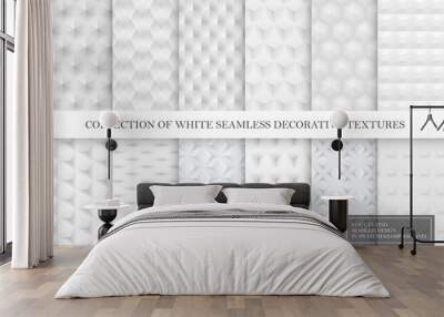 Collection of white and gray tile seamless decorative smooth textures. Geometric repeatable backgrounds. Wall mural