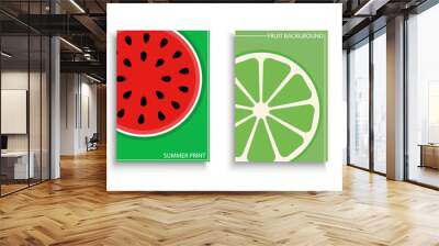 Set of vector colorful fruits covers, templates, placards, brochures, banners, flyers and etc. Bright summer posters. Vibrant tropical backgrounds Wall mural