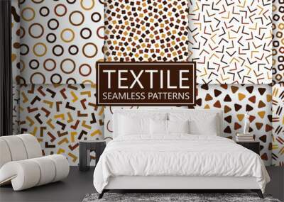 Set of vector seamless patterns with colorful mosaic shapes. Trendy abstract bright backgrounds. Simple unusual textile prints, stylish textures Wall mural