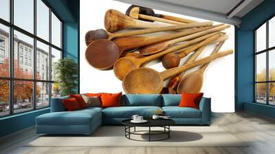 Kitchenware - Old wooden kitchen spoons isolated on white Background Wall mural