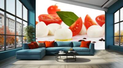 Tomato Mozzarella Panorama with Basil isolated on white Background Wall mural