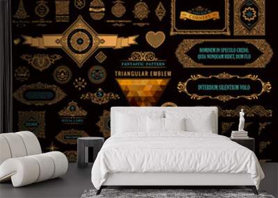 Calligraphic emblems set. Vintage crest. Gold design elements. Wall mural