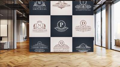 Luxury logo set. Calligraphic pattern elegant decor elements. Vintage ornament Wall mural