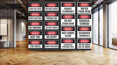 danger signs with warning text, danger label Wall mural