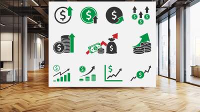 dollar rate increase, currency growth icon set Wall mural