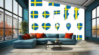 Sweden flag icons set, national flag of Kingdom of Sweden Wall mural