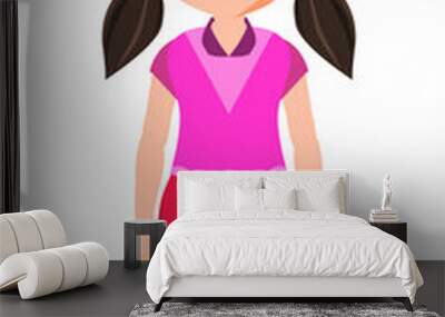 Cute little girl cartoon character. Vector illustration isolated on white background. Wall mural