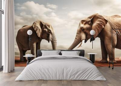 An elephant and a donkey express displeasure with one another. Wall mural