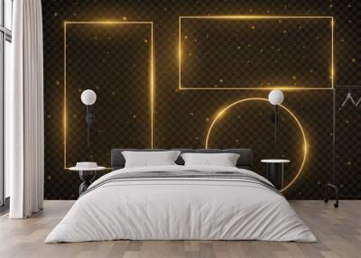 Makeup mirror isolated with gold lights. Vector square and round frames illustration Wall mural