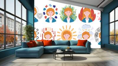 Doodle Flat Clipart. Illustration about mental health. All Objects Are Repainted. Wall mural