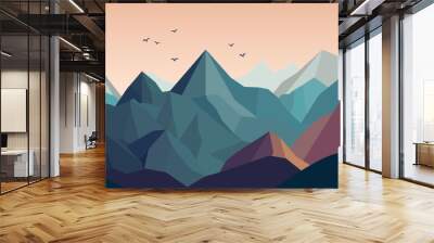 Flat minimalistic design. Panorama of a mountain landscape. Easy to change colors. Wall mural