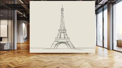 A striking minimalist drawing of the Eiffel Tower, depicted in a simple yet elegant line art style. Wall mural