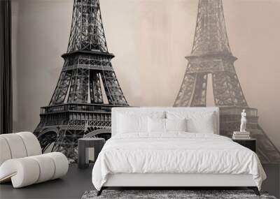 Elegant Eiffel Tower depicted in a black and white illustration artwork. Wall mural