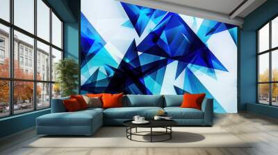 An abstract composition of triangles in varying shades of deep blue and bright cyan,  Wall mural