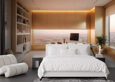 minimalist interior design style futuristic home office sleek furniture state of the art technology Wall mural