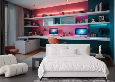 minimalist interior design style futuristic home office sleek furniture state of the art technology Wall mural