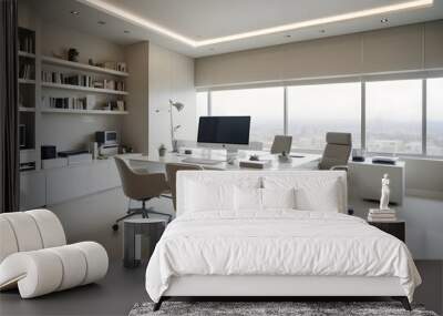 minimalist interior design style futuristic home office sleek furniture state of the art technology Wall mural