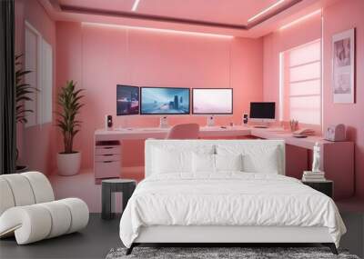 minimalist interior design style futuristic home office sleek furniture state of the art technology Wall mural