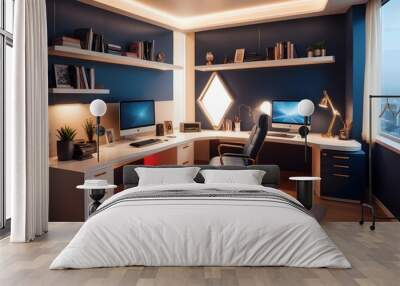 minimalist interior design style futuristic home office sleek furniture state of the art technology Wall mural