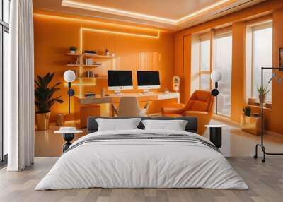 minimalist interior design style futuristic home office sleek furniture state of the art technology Wall mural