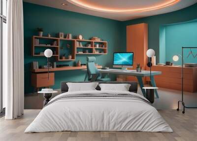 minimalist interior design style futuristic home office sleek furniture state of the art technology Wall mural