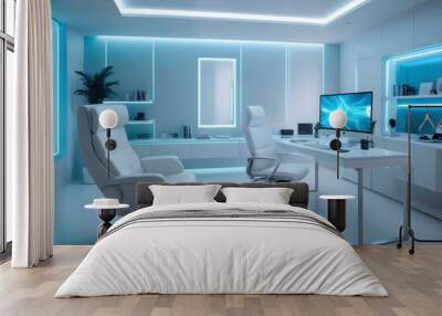 minimalist interior design style futuristic home office sleek furniture state of the art technology Wall mural