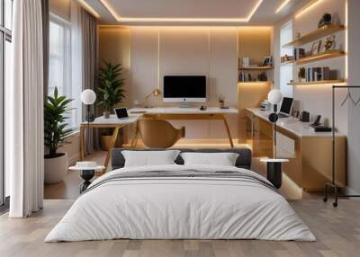 minimalist interior design style futuristic home office sleek furniture state of the art technology Wall mural