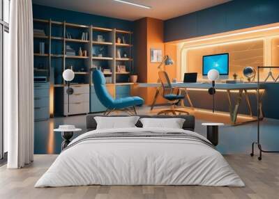 minimalist interior design style futuristic home office sleek furniture state of the art technology Wall mural