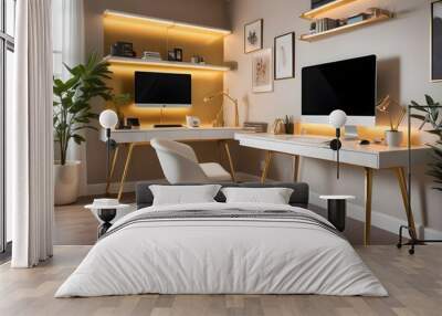 minimalist interior design style futuristic home office sleek furniture state of the art technology Wall mural