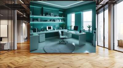 minimalist interior design style futuristic home office sleek furniture state of the art technology Wall mural