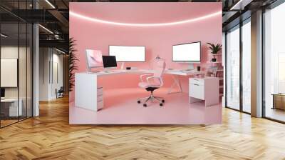 minimalist interior design style futuristic home office sleek furniture state of the art technology Wall mural