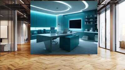 minimalist interior design style futuristic home office sleek furniture state of the art technology Wall mural