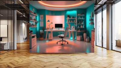 minimalist interior design style futuristic home office sleek furniture state of the art technology Wall mural