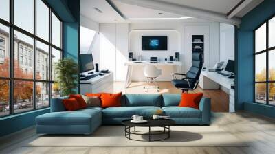 minimalist interior design style futuristic home office sleek furniture state of the art technology Wall mural