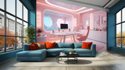 minimalist interior design style futuristic home office sleek furniture state of the art technology Wall mural