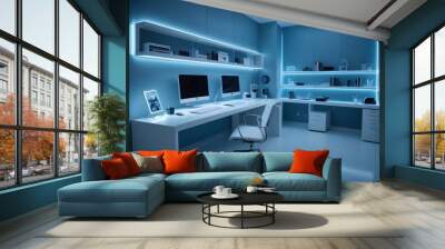 minimalist interior design style futuristic home office sleek furniture state of the art technology Wall mural