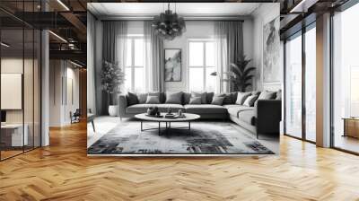 Photo interior modern design room 3d illustration; Wall mural