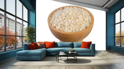 arborio risotto short grain rice in wooden bowl isolated on white background. nutrition. food ingredient. Wall mural