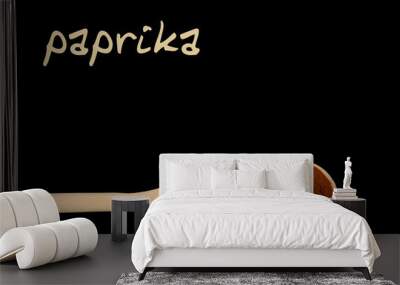 paprika on wooden spoon isolated on black background Wall mural