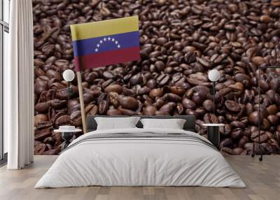 Flag of Venezuela sticking in coffee beans.(series) Wall mural