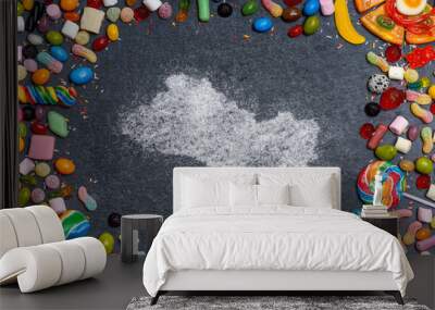 Sugar in the shape of El Salvador surrounded by a variety of sweets. (series) Wall mural