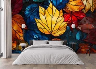 A set of autumn leaves in glass mosaic; 
Resolution: 3584x5376(2:3) Wall mural