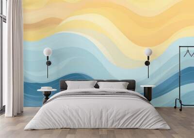 an old fashion abstract of a wavy blue and yellow wave wallpaper vector illustration cartoon two tone Wall mural